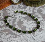 Olive Green Crystal Collet Necklace - Large Octagon