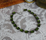 Olive Green Crystal Collet Necklace - Large Octagon