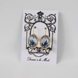 Light Blue Crystal Crown Earrings - Large Ovals