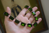 Olive Green Aurora Crystal Collet Necklace - Large Octagon