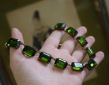 Olive Green Aurora Crystal Collet Necklace - Large Octagon