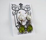 Olive Green and Crystal Teardrop Earrings