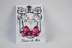 Fuchsia Pink and Crystal Teardrop Earrings