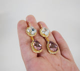 Light Amethyst Purple Teardrop Crystal Halo Earrings - Two Stone