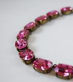 Pink Topaz Swarovski Crystal Collet Necklace - Large Oval