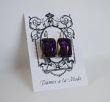 Dark Purple Crystal Earrings - Large Octagon