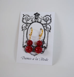 Red Coral Shell Pearl Ball Earrings