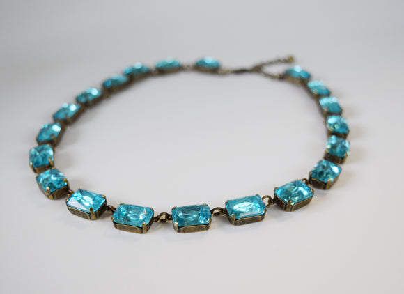 Light Blue Aquamarine Collet Necklace - Medium Octagon