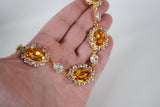 Large Swarovski Orange Topaz Halo Necklace