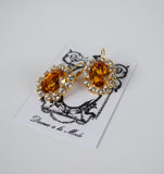 Orange Topaz Swarovski and Crystal Cluster Earrings - Large Oval