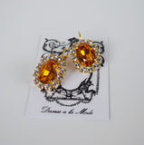 Orange Topaz Swarovski and Crystal Cluster Earrings - Large Oval