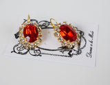 Red Swarovski and Crystal Cluster Earrings - Large Oval