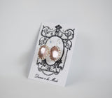 Pale Pink Crown Crystal Mirror Earrings - Large Oval