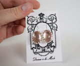 Pale Pink Crown Crystal Mirror Earrings - Large Oval