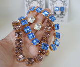 Light Blue and Purple Crystal Collet Necklaces - Medium Square