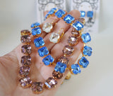 Light Blue and Purple Crystal Collet Necklaces - Medium Square