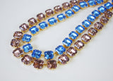 Light Blue and Purple Crystal Collet Necklaces - Medium Square