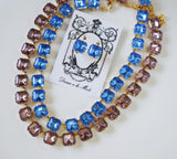 Light Blue and Purple Crystal Collet Necklaces - Medium Square