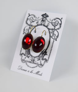 Mirror Back Garnet Red Crystal Earrings