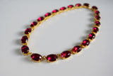 Dark Pink Crystal Collet Necklace - Medium Oval