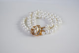 Bracelet - Triple Strand Shell Pearl with Vintage Clasp