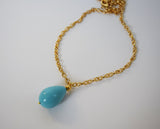 Edwardian Turquoise Pendant Necklace - Coral, Pearl, Turquoise Teardrop