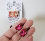 Pink Crystal Earrings - Large Octagon