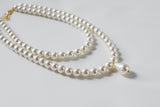 Double Strand Pearl Necklace - Small White with Teardrop