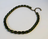 Olive Green Crystal Collet Necklace - Small Octagon