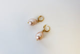 Large Pink Shell Pearl Hoop Teardrop Earrings