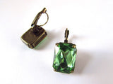 Peridot Green Crystal Earrings - Large Octagon