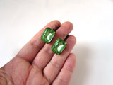 Peridot Green Crystal Earrings - Large Octagon