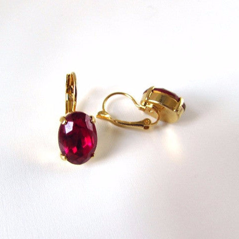 Medium Magenta Pink Paste Glass Earrings