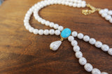 Festoon Necklace - Pearl and Turquoise with Dangle