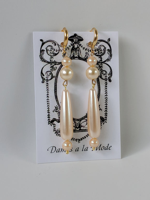 Long Pearl Dangle Earrings - 1820s Earrings