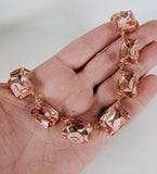 Light Pink Crystal Collet Necklace - Large Octagon