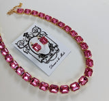 Rose Pink Topaz Crystal Collet Necklace - Small Octagon