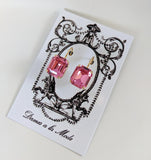 Rose Pink Swarovski Crystal Earrings - Small Octagon