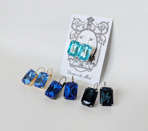 Blue Crystal Earrings - Large Octagon