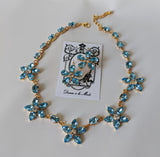Floral Necklace - Aquamarine Swarovski Teardrops