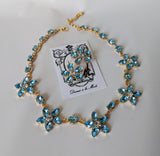 Floral Necklace - Aquamarine Swarovski Teardrops