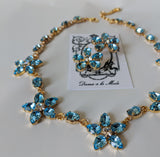 Floral Necklace - Aquamarine Swarovski Teardrops
