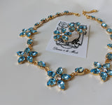 Floral Necklace - Aquamarine Swarovski Teardrops