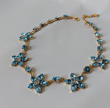 Floral Necklace - Aquamarine Swarovski Teardrops