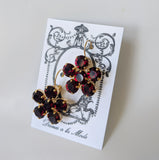 Floral Earrings - Garnet Round Crystals