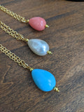 Edwardian Turquoise Pendant Necklace - Coral, Pearl, Turquoise Teardrop