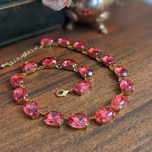 Pink Topaz Collet Necklace - Large Oval