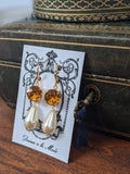 Orange Topaz and Pearl Earrings - Small Round, Medium Pearl