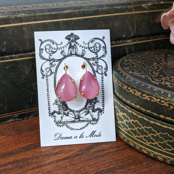 Pink Moonstone Earrings - Large Teardrop