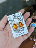 Orange Topaz Halo Crystal Earrings - Large Teardrop